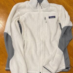 Patagonia Cream and Gray Fleece Jacket